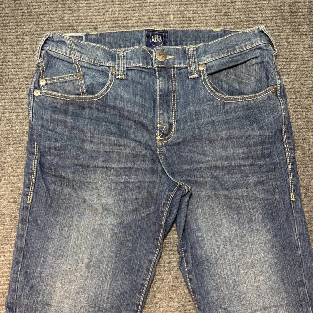 Rock & Republic Mens Straight Leg Jeans Blue Medium Wash Flap Pocket 36x34